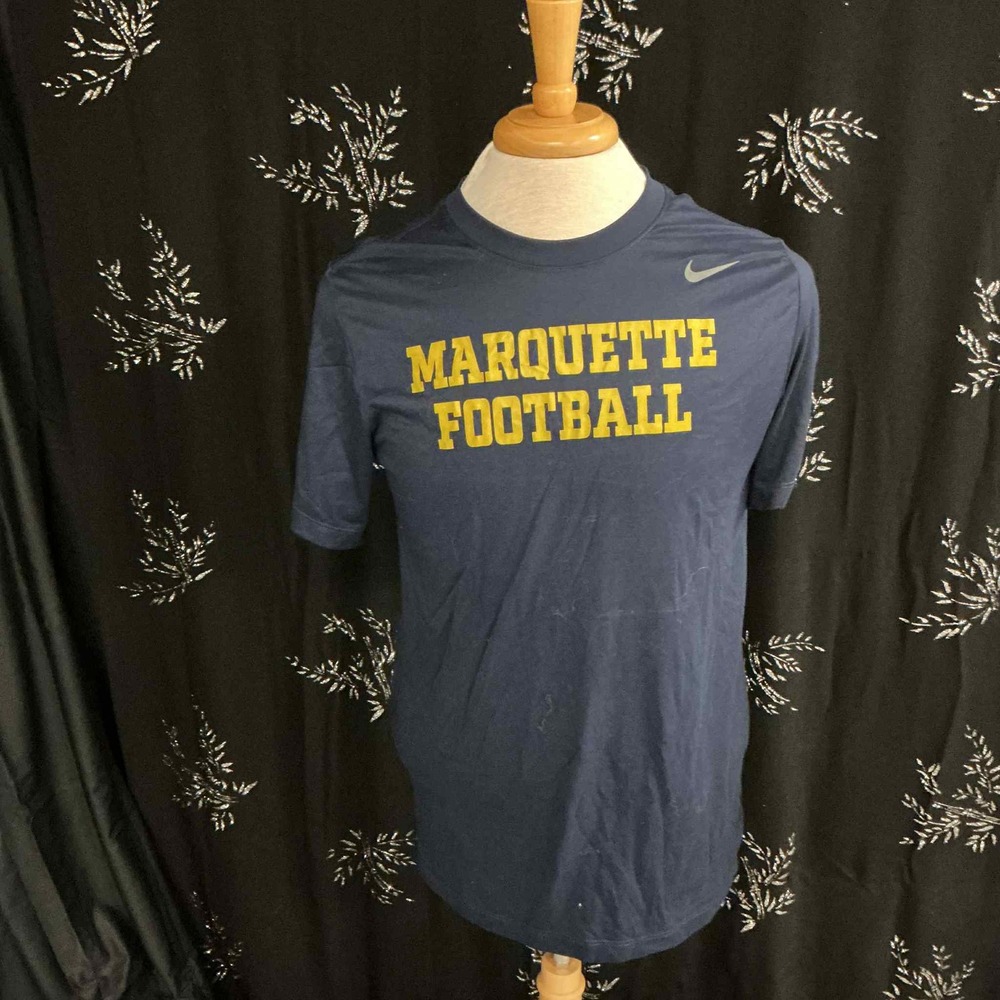 Nike Marquette Football Dri-FIT Shirt Mens Large Navy Blue Athletic Training Tee